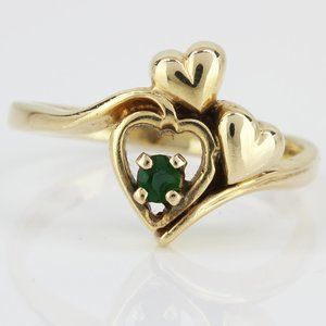 14K Yellow Gold and Emerald Heart Hearts Anniversary Birthstone Ring